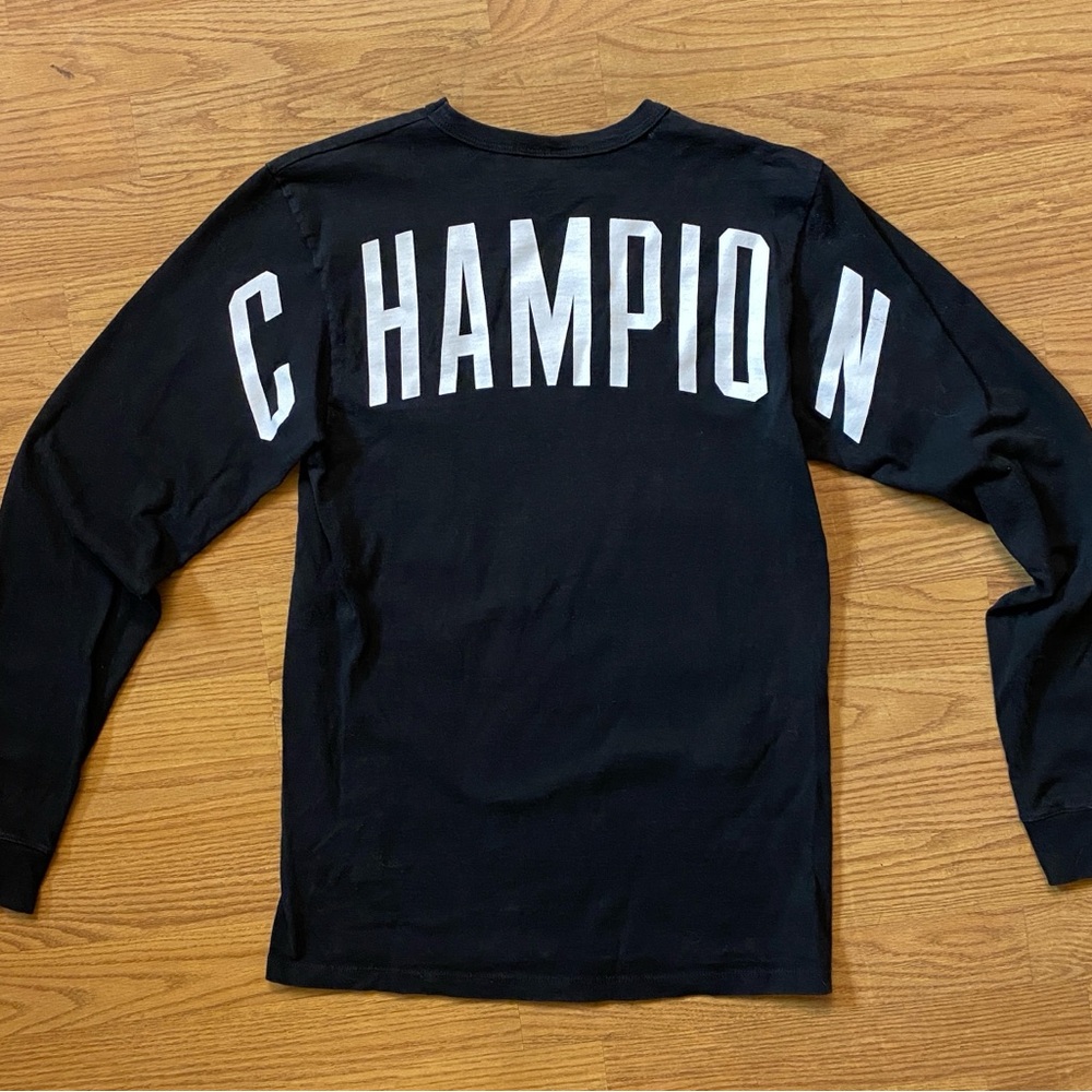 Champion Black Long Sleeve Tee with White Lettering